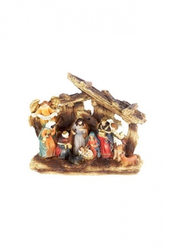 BAREVNÝ BETLÉM S MALÝM JEŽÍŠKEM A ANDĚLEM (18CM)