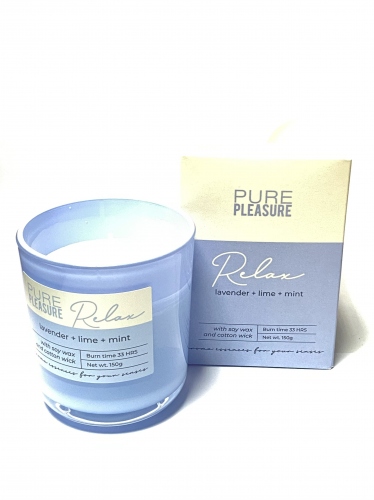 VONNÁ SVÍČKA V DÁR. BALENÍ: RELAX - VŮNĚ LEVANDULE, LIMETKY A MÁTY (150G)
