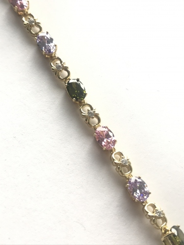 NÁRAMEK V BARVĚ 14K ZLATA S OVÁLNÝMI MULTICOLOR KRYSTALY (17 - 19CM)