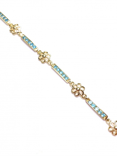 NÁRAMEK V BARVĚ 14K ZLATA S KVĚTINKAMI A TYRKYSOVÝMI KRYSTALY (17 - 19CM)