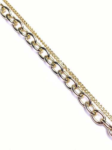 DVOJITÝ NÁRAMEK V BARVĚ 14K ZLATA SPOJENÝ OVÁLKY (17CM - 20,5CM)