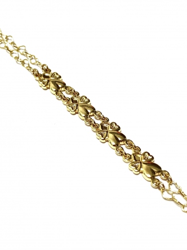 DVOJITÝ NÁRAMEK SE SRDCOVÝMI VZORY V BARVĚ 14K ZLATA (18CM - 21CM)
