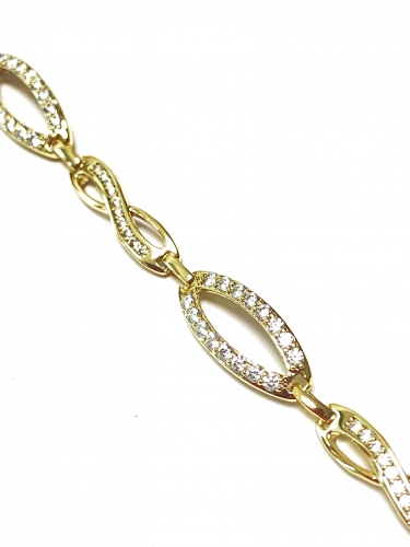ATRAKTIVNÍ NÁRAMEK V BARVĚ 14K ZLATA S BÍLÝMI KRYSTALY (19CM)