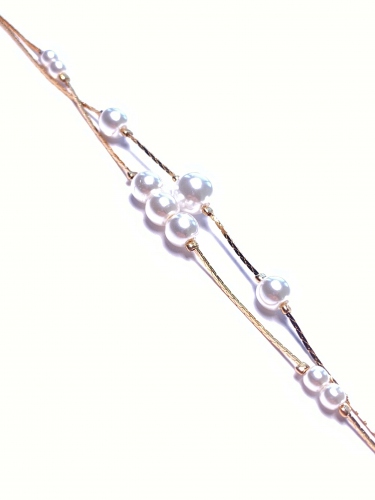 ELEGANTNÍ DVOJITÝ NÁRAMEK S BÍLÝMI PERLAMI V BARVĚ ZLATA (17-20,5CM)