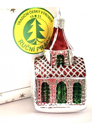 VÁNOČNÍ OZDOBA - BAREVNÝ KOSTELÍK - RUČNÍ VÝROBA, SKLENĚNÁ