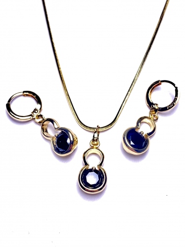 ELEGANTNÍ SET V BARVĚ 14K ZLATA S KRYSTALY OBSIDIÁNOVÉ BARVY + ŘETÍZEK