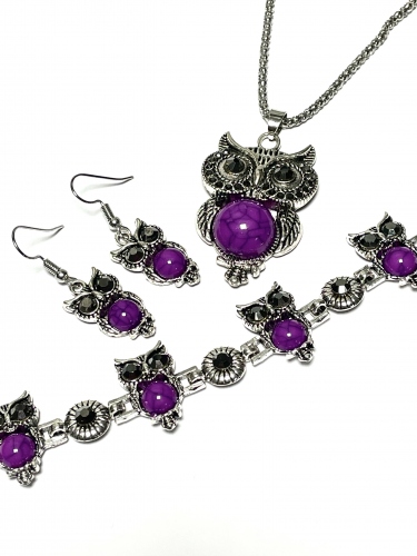 SET MAGICKÁ SOVA - NÁRAMEK, NÁUŠNICE A PŘÍVĚSEK S ŘETÍZKEM (71CM)