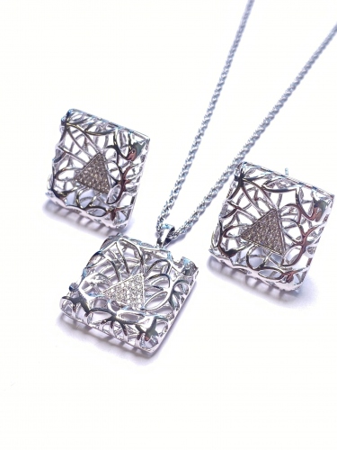 GRAVÍROVANÝ SET S JEMNÝMI ZIRKONY(CZ) + ŘETÍZEK Z UŠL. OCELI VALIS (50CM)