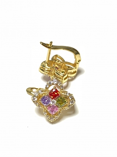 KVĚTINOVÉ NÁUŠNICE S MULTICOLOR KRYSTALY V BARVĚ 14K ZLATA S FRAN. ZAPÍNÁNÍM